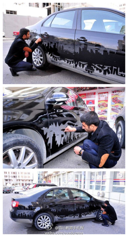 阿塞拜疆的艺术家Rafael Veyisov 创意车上灰尘作画