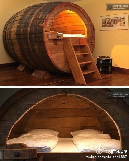 德国旅店 创意点子啤酒桶双人床