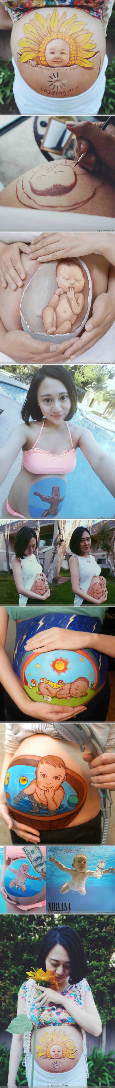 准妈妈创意怀孕彩绘 肚子上画出宝宝可爱模样