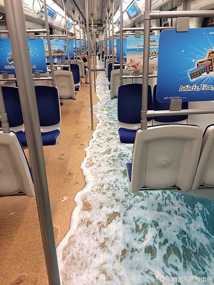 希腊：地铁里的创意地面广告 海边与沙滩