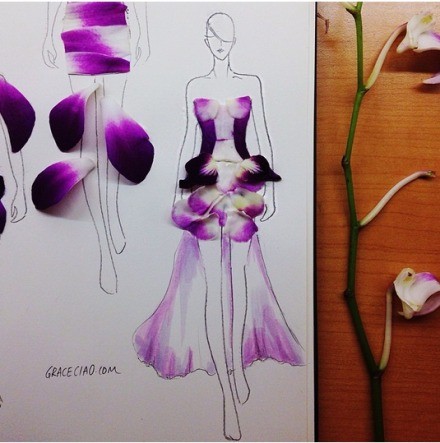 新加坡Grace Ciao的美丽创意 穿上用花瓣编织而成的裙子-5