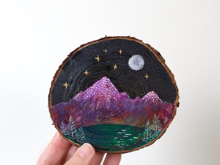 创意艺术:Cathy McMurray雪松木上手绘山川与湖泊