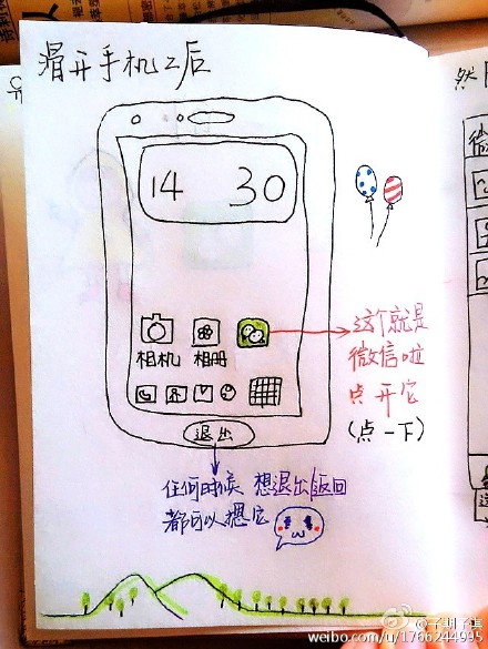 网友给外婆亲笔画的微信使用指南