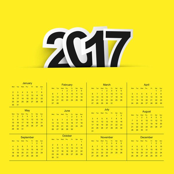 2017黄色背景日历