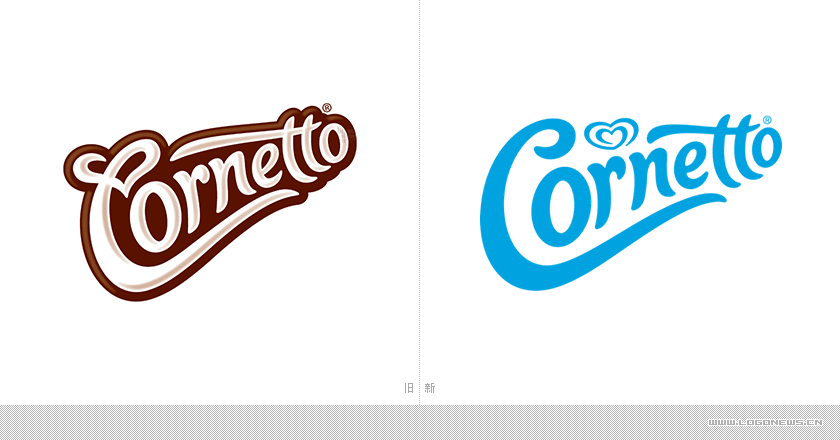 冰激凌甜筒品牌可爱多Cornetto 英文LOGO简化换新