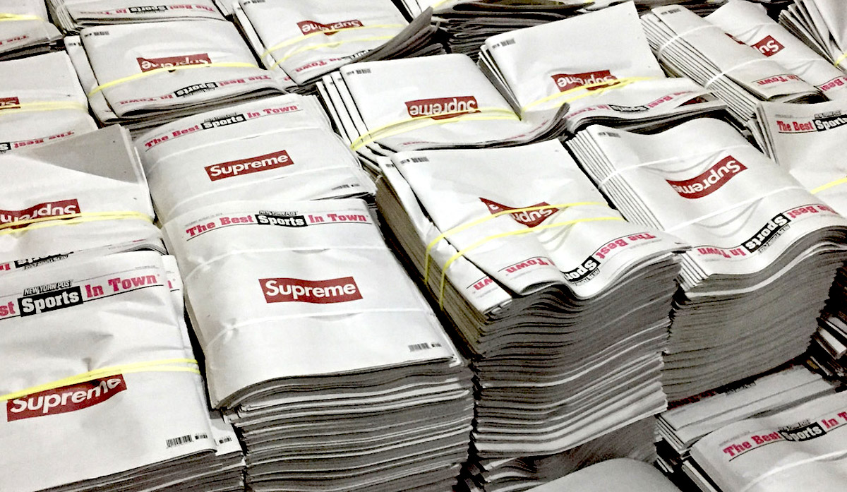 纽约街头潮牌Supreme 在《纽约邮报》头版刊登整版广告 二手价抬至数十倍