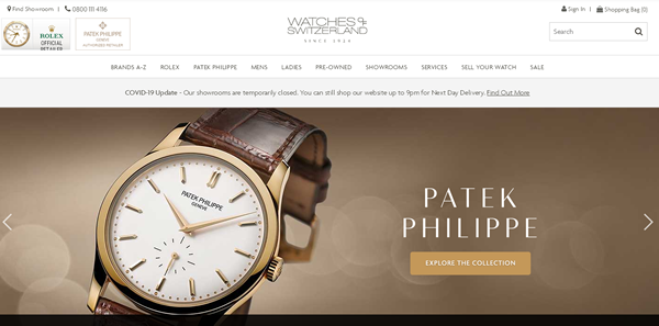 英国最大的奢侈钟表及珠宝商Watches of Switzerland 线上销售额增长45.8％