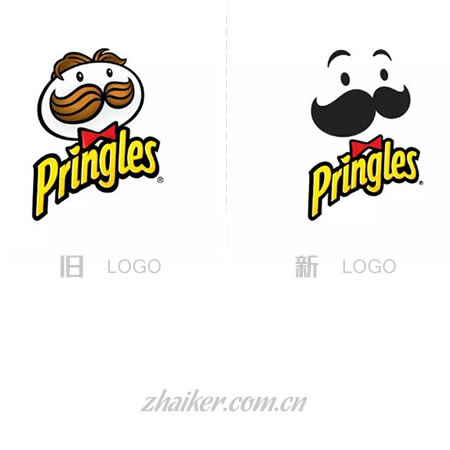 LOGO标识设计欣赏:品客薯片（Pringles）换标，翘胡子老头终于变光头了